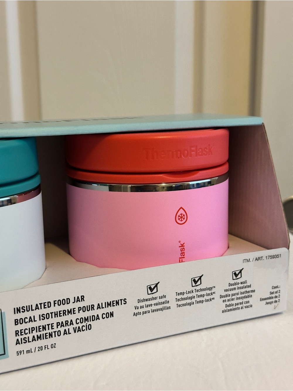 ThermoFlask Insulated Food Jars Green Red/Pink 2-Pack 20oz New - Picture 3 of 5